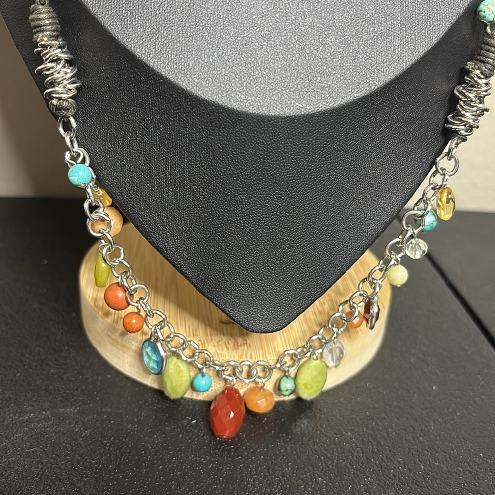 J. Jill Long Boho Dangle Beaded Chain Necklace Colorful - Picture 2 of 9